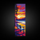 Peaceful Lakeside Bench, Canvas Print, Nature Scene, Vibrant Sunset Wall Art, Cozy Home Decor, Serene Reflection, Boho Living Style