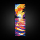 Vibrant Water Reflection, Sunset Lake Scene, Modern Nature Art, Warm Tones Print, Living Room Decor, Framed Canvas Print