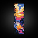 Mountain Lake Sunset, Vibrant Nature Art, Autumn Landscape Print, Cozy Cabin Decor, Scenic Wall Art, Framed Canvas Print