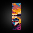 Serene Boat, Sunset Lake, Nautical Art, Tranquil Waters, Canvas Print, Coastal Wall Art, Bedroom Art, Lakehouse Decor, Boho Artwork