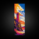 Castle On Cliff, Coastal Fantasy Art, Vibrant Sunset Painting, Framed Canvas Print, Medieval Tower, Colorful Wall Art, Living Room Decor