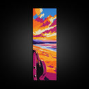 Cowboy Beach, Western Art, Framed Canvas Print, Sunset Coastal Decor, Rustic Wall Art, Vibrant Painting, Beach Aesthetic