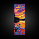 Canoe Lake, Peaceful Sunset, Framed Canvas Print, Rustic Cabin Decor, Minimalist Landscape, Living Room Wall Art, Nature Painting