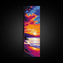 Beach Sunset, Ocean Waves, Vibrant Colors, Framed Canvas Print, Coastal Wall Art, Tropical Art, Bedroom Decor, Summer Painting