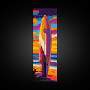 Sunset Surfboard, Ocean Wall Art, Coastal Living Decor, Vibrant Beach Painting, Surfer Aesthetic, Tropical Art, Framed Canvas Print