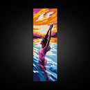 Joyful Swimmer, Vibrant Ocean Art, Summer Aesthetic Print, Coastal Decor, Colorful Beach Scene, Zen Meditation Art, Framed Canvas Print