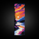 Sunset River, Tranquil Lake, Colorful Sky, Nature Art, Framed Canvas Print, Bedroom Decor, Rustic Cabin Landscape Aesthetic