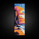 Cliffside Ocean, Sunset Beach, Dramatic Seascape, Coastal Art, Framed Canvas Print, Living Room Decor, Modern Home Aesthetic