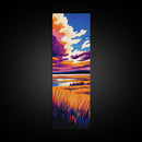 Scenic Prairie, Colorful Landscape, Sunset Reflection, Warm Nature Art, Framed Canvas Print, Office Decor, Cozy Autumn Aesthetic