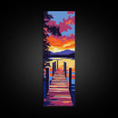Dock Sunset Reflection, Framed Canvas Print, Lake Wall Art, Nature Decor, Sunset Art, Vibrant Landscape, Modern Art, Large Wall Art