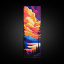 Mountain Glow, Vibrant Landscape Art, Nature Inspired Home Decor, Sunset Reflection Painting, Framed Canvas Print, Cozy Autumn Colors