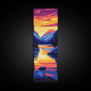 Lake Reflection, Sunset Glow, Mountain Scene, Peaceful Nature, Rustic Decor, Serene View, Living Room, Framed Canvas Print
