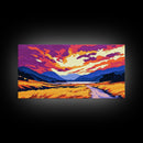 Golden Path Mountains, Canvas Print, Tranquil Landscape Art, Vibrant Sunset Painting, Boho Aesthetic, Cabin Wall Decor, Bedroom Art