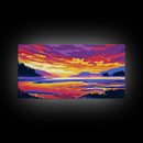 Serene River Sunset, Framed Canvas Print, Peaceful Landscape Art, Vibrant Nature Painting, Cabin Decor, Boho Aesthetic, Office Art