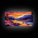 Mountain River Glow, Canvas Print, Tranquil Landscape Art, Vibrant Nature Scene, Rustic Wall Decor, Living Room Art, Cabin Aesthetic