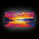 Lake Sunset Reflection, Framed Canvas Print, Serene Water Art, Vibrant Landscape Painting, Peaceful Nature Scene, Living Room Wall Decor