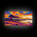 Seaside Pier, Ocean Sunset, Framed Canvas Print, Coastal Wall Art, Relaxing Home Decor, Beach Aesthetic, Nautical Living Room Art