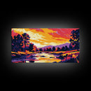 River at Sunset, Autumn Trees, Canvas Print, Fall Wall Art, Rustic Nature Decor, Warm Landscape Painting, Cozy Living Room Art