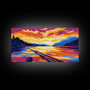 Fishing Sunset, Lake, Framed Canvas Print, Colorful Fishing Wall Art, Rustic Cabin Decor, Nature Art, Man Cave Gift, Living Room Art