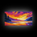 River Mountains, Sunset,Canvas Print, Vibrant Nature Art, Scenic Wall Decor, Rustic Lodge Artwork, Travel Lovers Gift, Living Room Art