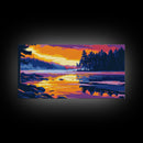 Forest Lake, Sunset, Framed Canvas Print, Nature Art, Wilderness Wall Decor, Landscape Painting, Adventure Home Decor, Bedroom Art