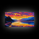 Serene Lake, Sunset Reflection Art, Canvas Print, Nature Wall Decor, Mountain Landscape, Living Room Wall Art, Cabin Aesthetic