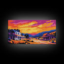 Rural Town, Country Village Scene, Canvas Print, Sunset Over Hills, Rustic Farmhouse Art, Living Room Wall Decor, Country Style