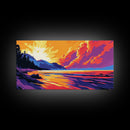 Lakeside Sunset, Vibrant Landscape Art, Warm Color Nature Scene, Bold Scenic Print, Framed Canvas Print, Living Room Wall Art