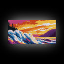 Ocean Waves, Colorful Seascape, Beach Wall Art, Coastal Sunset, Vibrant Ocean Scene, Canvas Print, Living Room Decor, Surf Art, Gift