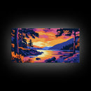 Serene Sunset, Forest Lake, Vibrant Nature, Framed Canvas Print, Cabin Wall Art, Cozy Home Decor, Woodland Landscape, Fall Room Art