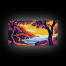 Coastal Sunset, Vibrant Landscape, Cliffside View, Framed Canvas Print, Beach House Wall Art, Tropical Home Art, Bright Wall Art