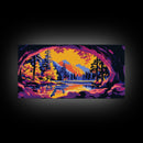 Forest Tunnel, Mountain View, Scenic Reflection, Canvas Print, Cabin Wall Art, Cozy Fall Decor, Vibrant Nature Painting, Autumn Room Art
