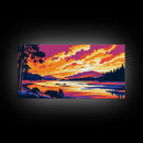 Autumn River, Forest Sunset, Nature Landscape, Vibrant Fall Decor, Wilderness Home Aesthetic, Framed Canvas Print