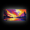 Fiery Sunset, Dramatic Sky, Scenic Nature Art, Landscape Home Decor, Warm Color Palette, Modern Framed Canvas Print