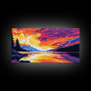 Sunset Lake, Vibrant Landscape, Nature Wall Art, Modern Home Decor, Framed Canvas Print, Living Room Artwork, Mountain Painting