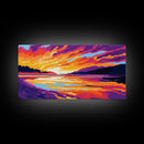 Scenic River, Golden Sunset, Vibrant Landscape, Warm Wall Art, Framed Canvas Print, Rustic Cabin Decor, Living Room Artwork