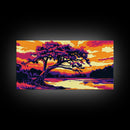 River Tree, Tranquil Sunset, Peaceful Nature Art, Scenic Wall Decor, Framed Canvas Print, Rustic Living Room Artwork, Boho Style