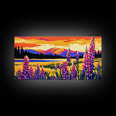 Mountain Meadow, Lupine Flowers, Vibrant Sunset, Framed Canvas Print, Colorful Landscape Art, Nature Wall Decor, Boho Home Art