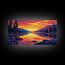 Mountain Lake, Forest Reflection, Tranquil Sunset, Framed Canvas Print, Cabin Wall Art, Wilderness Landscape, Nature Inspired Decor