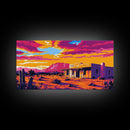 Desert Sunset, Southwest Wall Art, Vibrant Landscape, Colorful Western Scene, Rustic Home Decor, Framed Canvas Print, Living Room Wall Art
