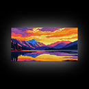 Mountain View, Sunset Sky, Colorful Landscape, Wilderness Art, Framed Canvas Print, Nature Lover Gift, Home Office Wall Art