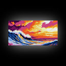 Ocean Wave, Colorful Seascape, Beach Decor, Coastal Wall Art, Sunset Painting, Modern Nautical, Surfing Art, Framed Canvas Print