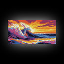 Tropical Wave, Surfing Wall Art, Vibrant Ocean, Beach House Decor, Sunset Painting, Seascape Art, Nautical Style, Canvas Print