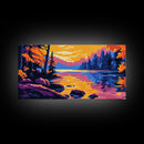Forest Lake, Autumn Reflection, Serene Landscape, Nature Lover’s Wall Art, Vibrant Sunset, Peaceful Retreat, Framed Canvas Print