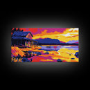 Cabin Retreat, Lakeside Sunset, Rustic Wall Art, Canvas Print, Country Home Decor, Fall Landscape Art, Mountain House Wall Decor