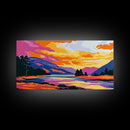 Serene River, Colorful Mountain Scene, Nature Wall Art, Framed Canvas Print, Relaxing Art, Bedroom Wall Decor, Sunset Painting