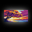 Majestic Tree, Lakeside Sunset, Vibrant Nature Art, Canvas Print, Modern Boho Decor, Living Room Wall Art, Autumn Landscape Painting