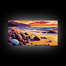 Rocky Shore, Ocean Sunset, Coastal Beauty, Framed Canvas Print, Beach House Wall Art, Nautical Decor, Vibrant Seascape, Ocean Inspired