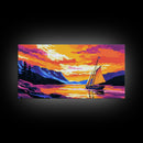 Sailboat at Sunset, Tranquil Waters, Mountain Lake, Canvas Print, Nautical Decor, Ocean Wall Art, Living Room Painting, Vibrant Colors
