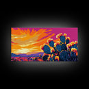 Cactus Sunset, Desert Wall Art, Southwest Decor, Vibrant Landscape, Boho Art, Warm Tones, Living Room, Framed Canvas Print